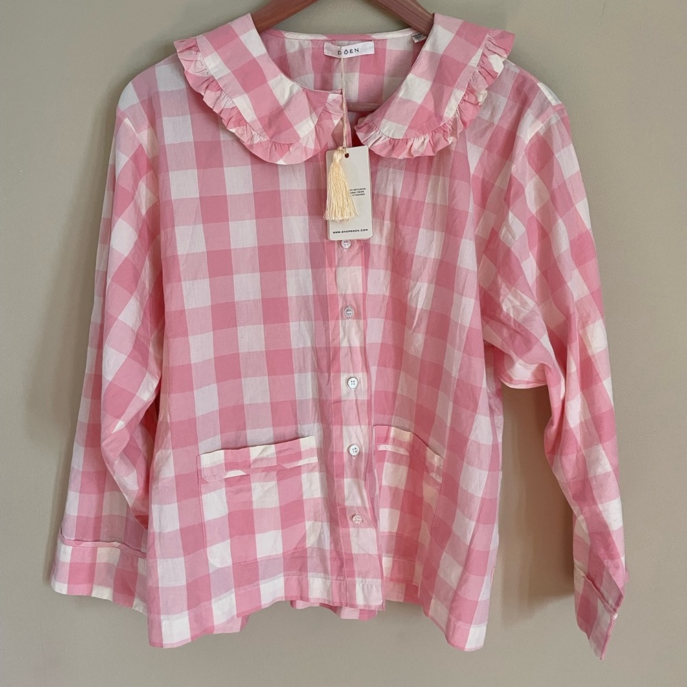 Pink and white Doen pajama top size large -TOP ONLY